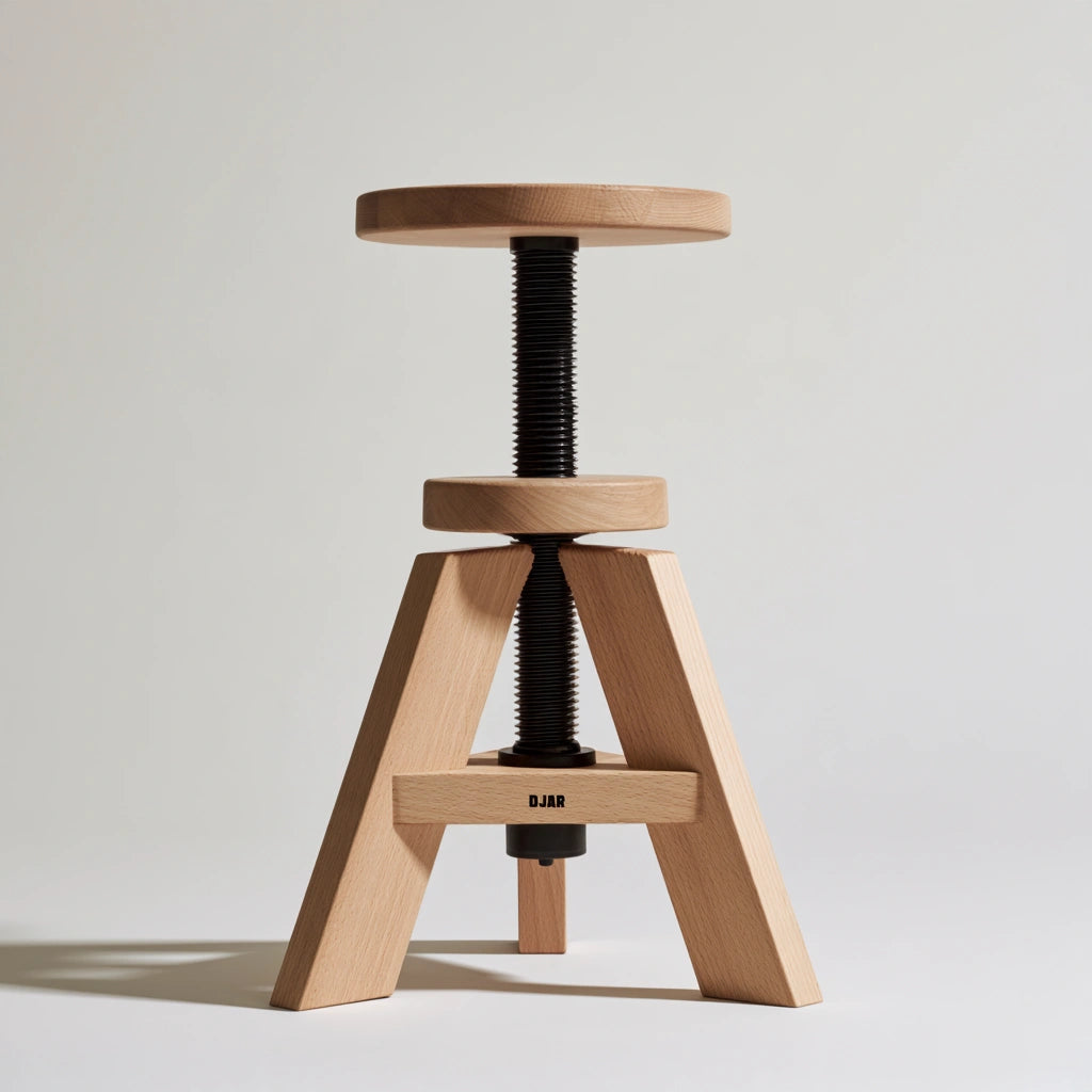 Sgabello girevole regolabile in legno, colore bianco