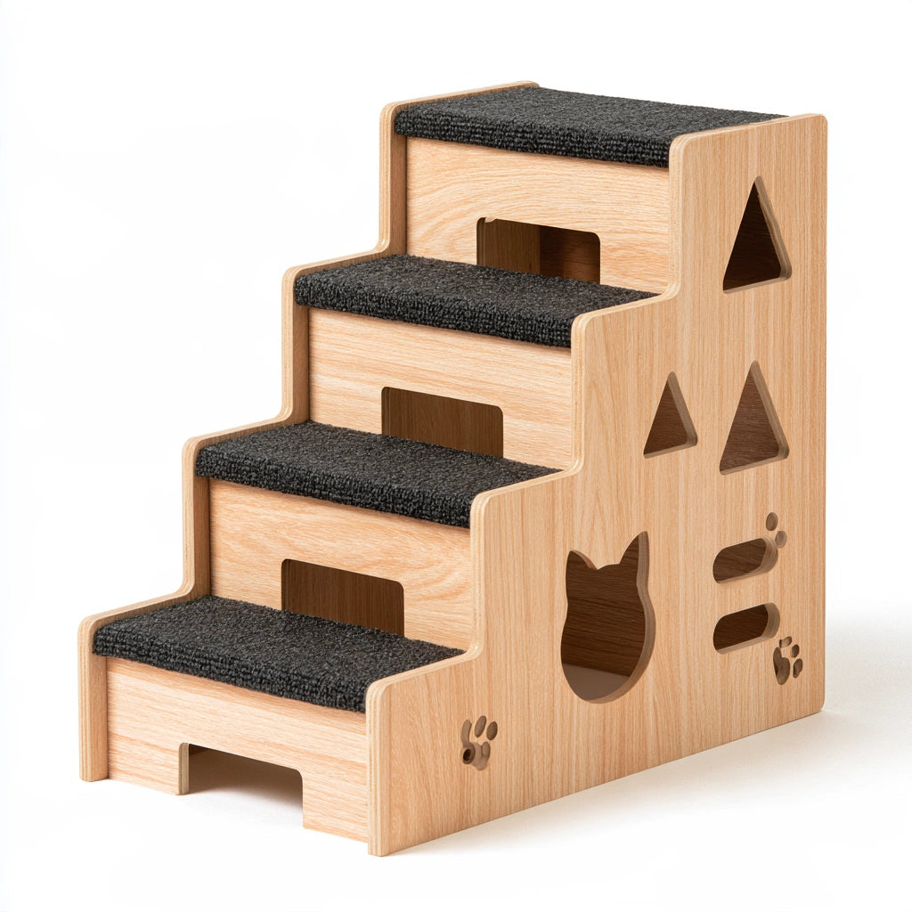 Scaletta per animali in legno, colore legno naturale